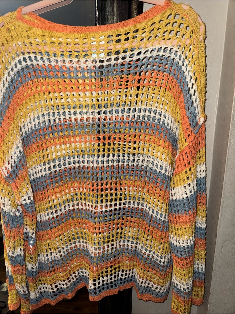 Cupshe Striped Open-Knit Beach Cover-Up in Orange, Blue & Rust - Picture 7 of 9